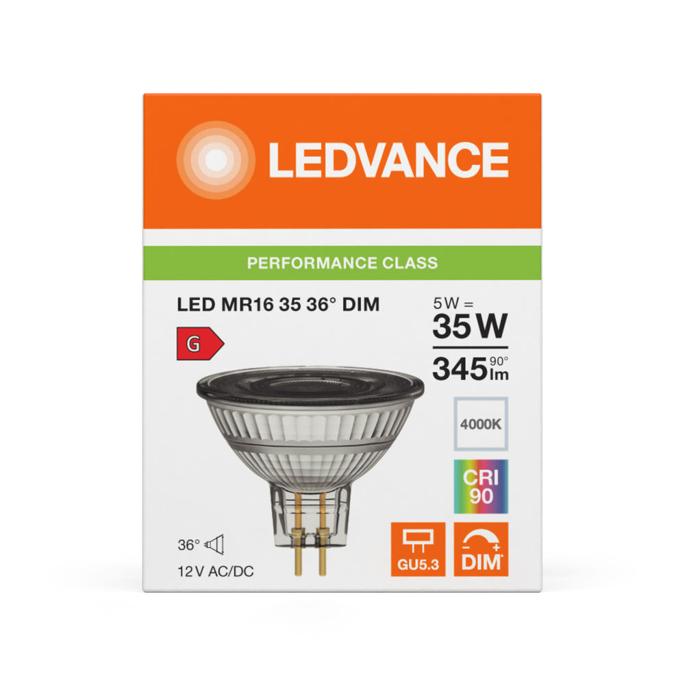 Spot Réflecteur LED Performance GU5.3 MR16 5W 345 lumens 36D 4000K Blanc Froid dimmable remplace 35W