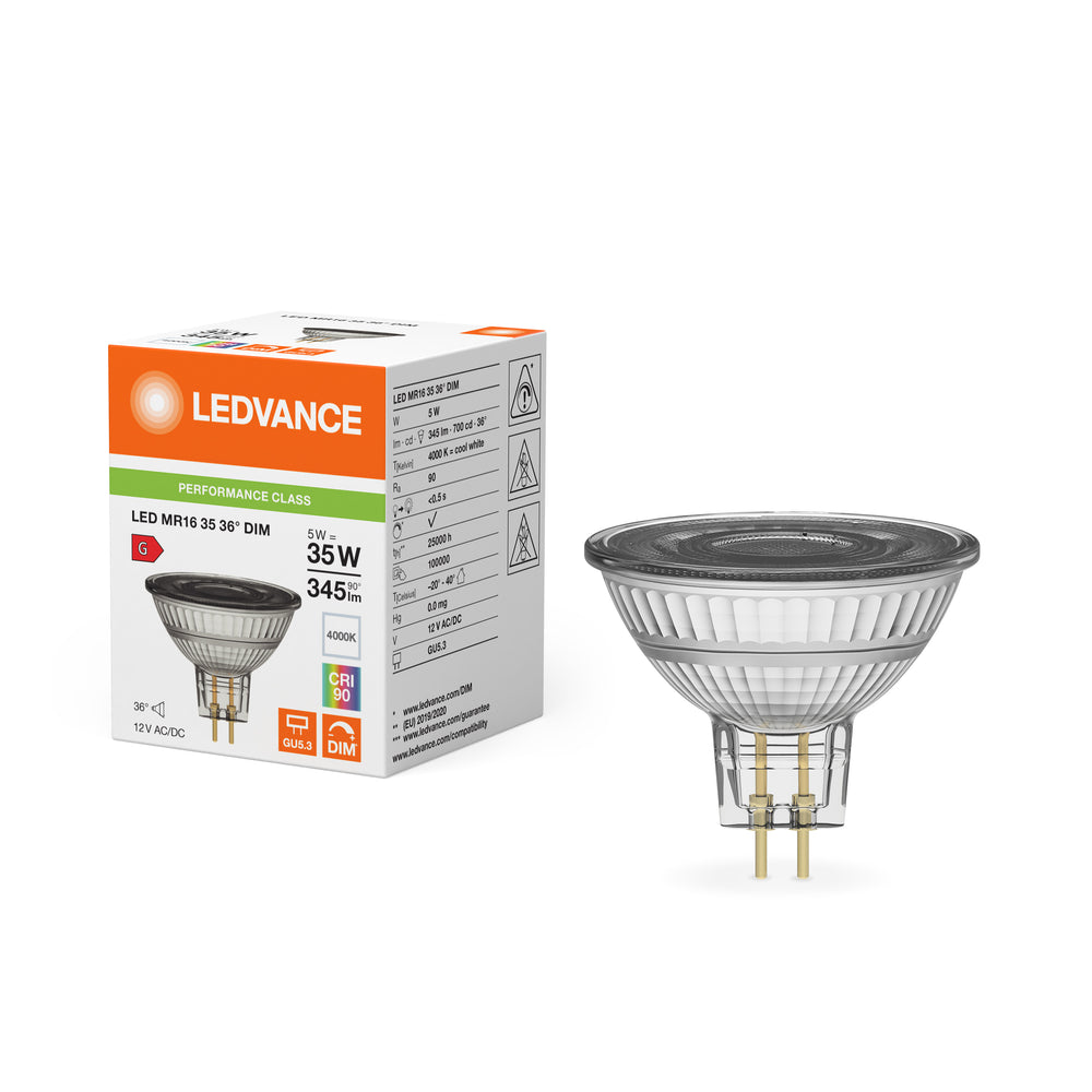 Spot Réflecteur LED Performance GU5.3 MR16 5W 345 lumens 36D 4000K Blanc Froid dimmable remplace 35W