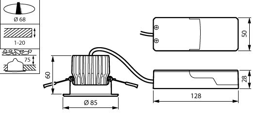 Philips CoreLine Einbaustrahler gen2 LED 12W 1300 Lumen 3000K IP20/IP65 Phasenanschnitt dimmbar Aluminium
