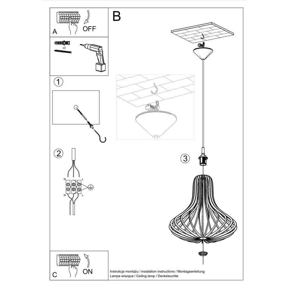 LED Hanglamp hout ELZA - 1 x E27 aansluiting 