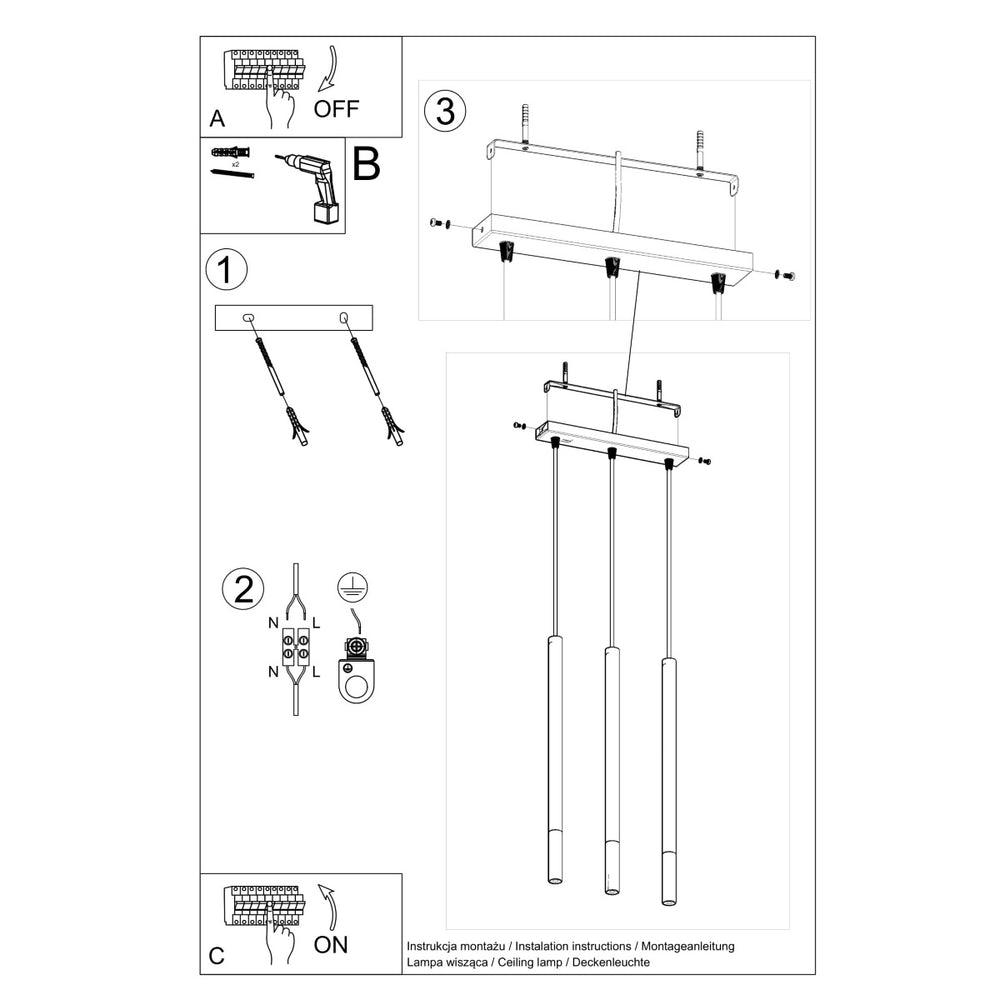 LED Hanglamp zwart goud MOZAICA - 3 x G9 aansluiting