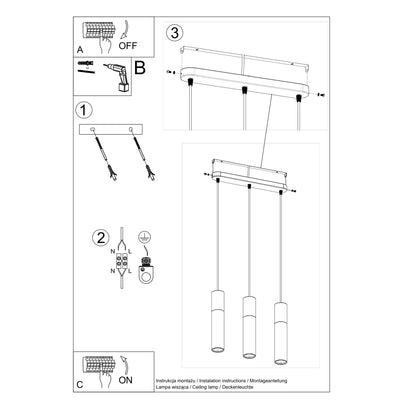 Sollux Lighting pablo 3 hanglamp zwart 3 lichtbronnen 900 mm hoogte LED compatibel