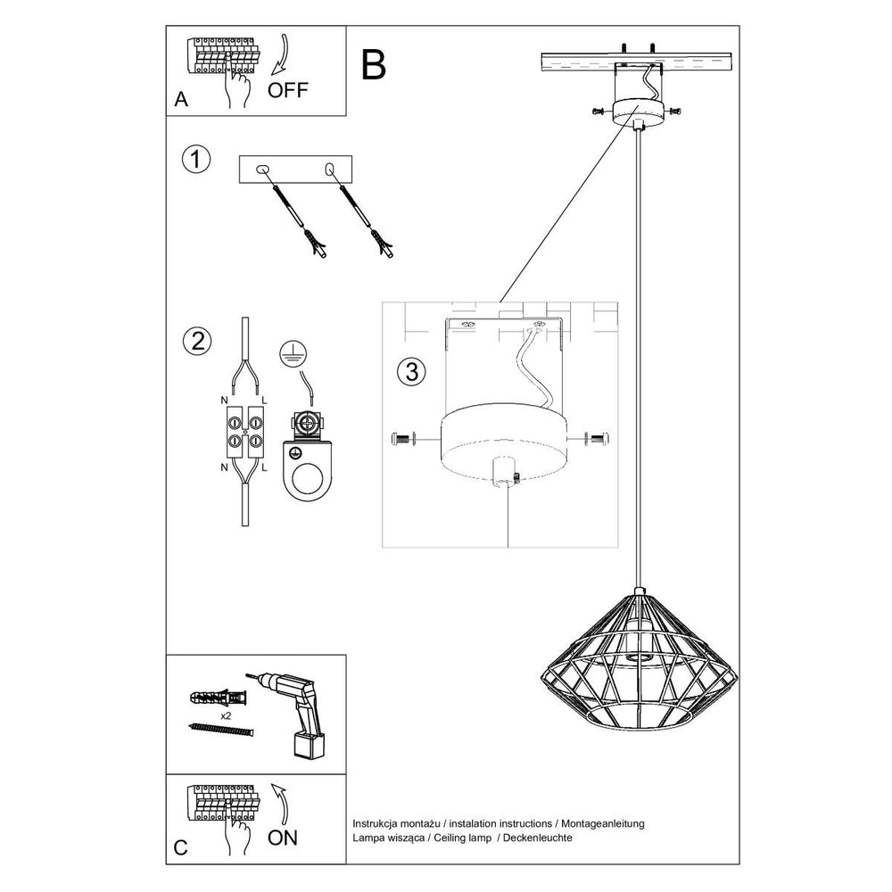 LED Hanglamp hout MANDELINO - 1 x E27 aansluiting 