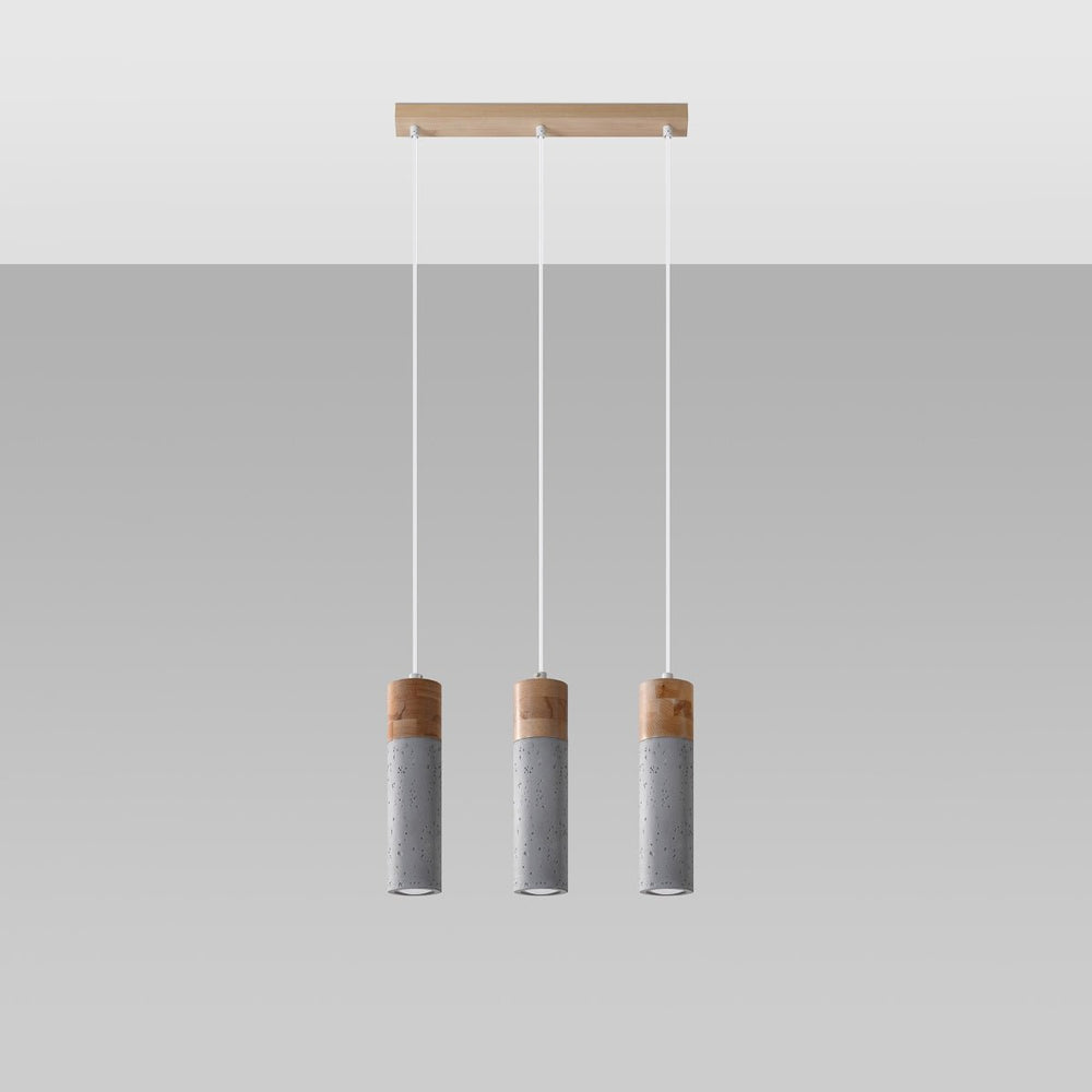 LED Hanglamp beton hout ZANE - 3 x GU10 aansluiting