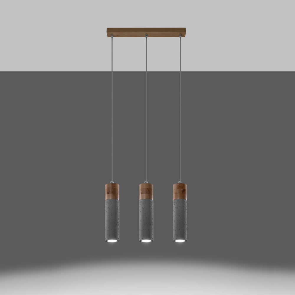 LED Hanglamp beton hout ZANE - 3 x GU10 aansluiting