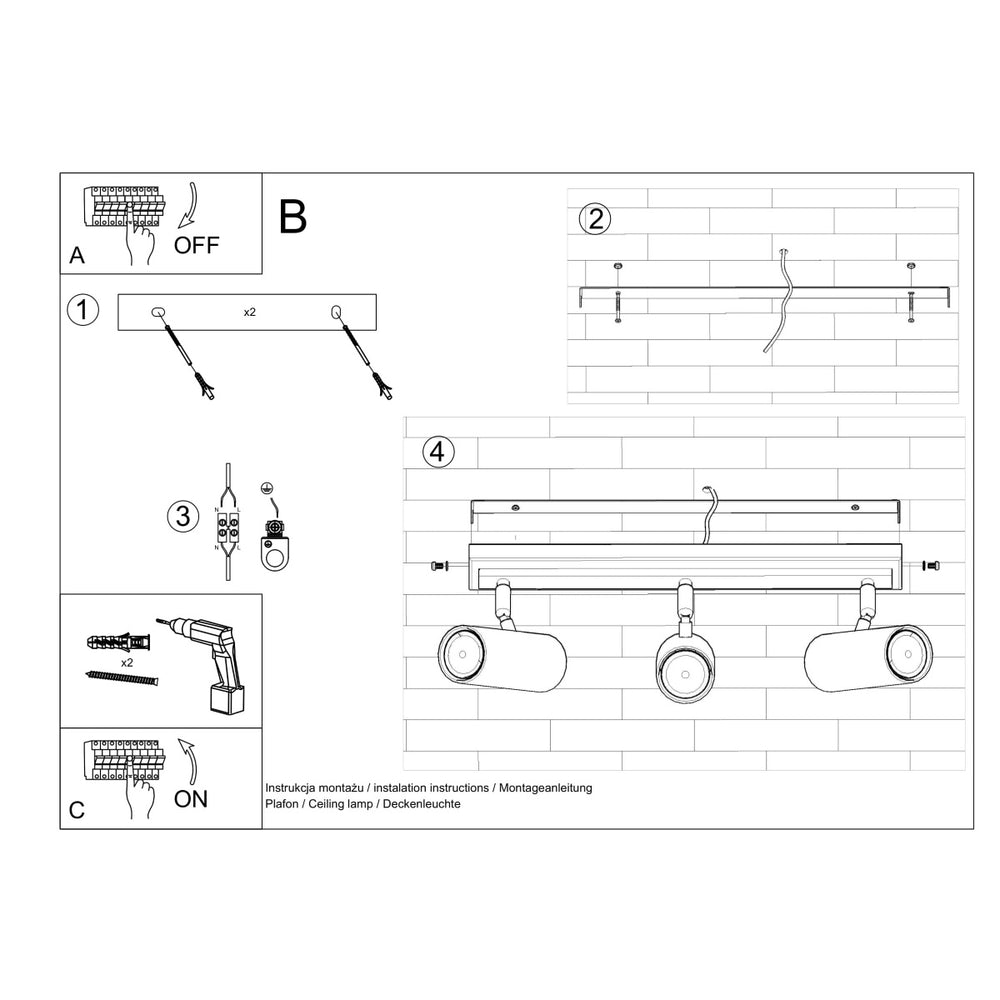 LED Plafondspot zwart zilver DIREZIONE - 3 x GU10 aansluiting