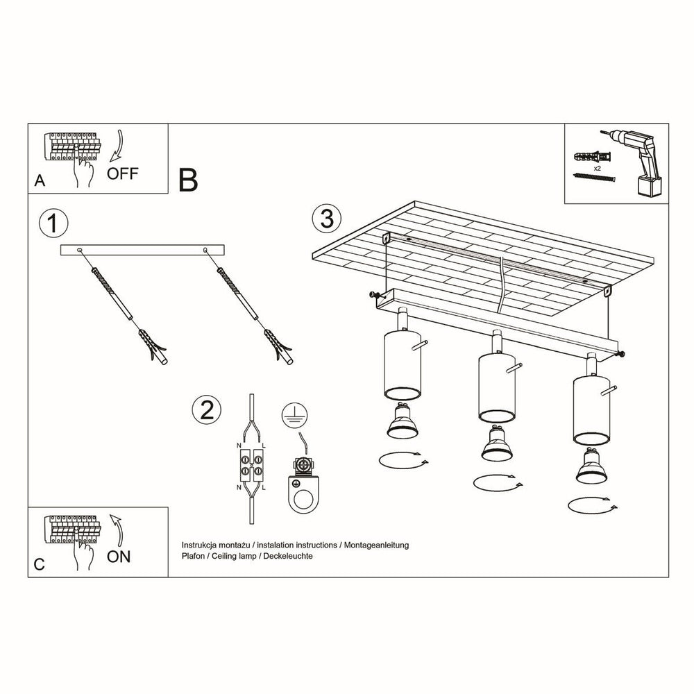 LED Plafondspot zwart RING - 3 x GU10 aansluiting