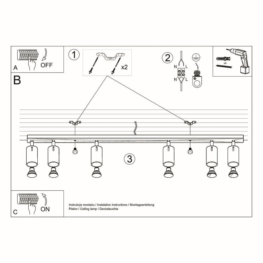 LED Plafondspot chrome RING - 6 x GU10 aansluiting