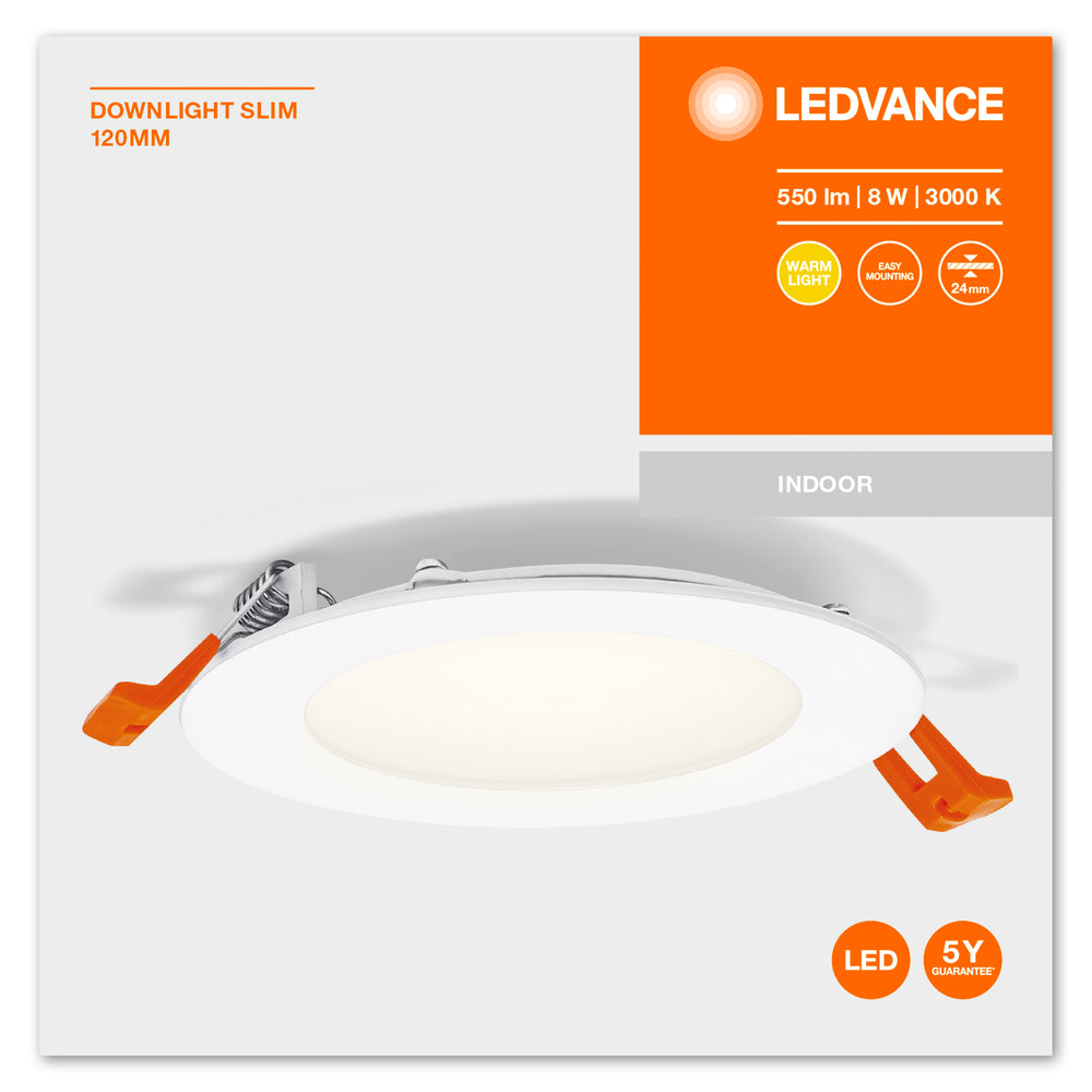 Faretto LED Slim da incasso 8W 550 lumen 3000K Bianco Caldo 110° Rotondo Foratura 105mm Finitura Bianca