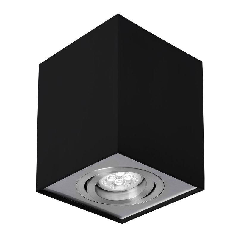 Spectrum CHLOE GU10 zwarte/zilveren verstelbare LED spot, vierkant, IP20, aluminium behuizing, 17000 uur levensduur