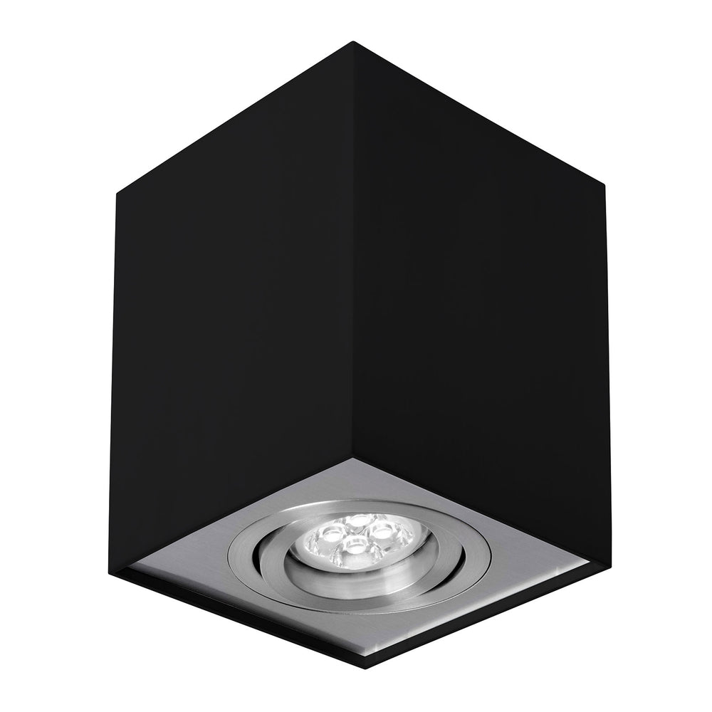 Spectrum CHLOE GU10 zwarte/zilveren verstelbare LED spot, vierkant, IP20, aluminium behuizing, 17000 uur levensduur