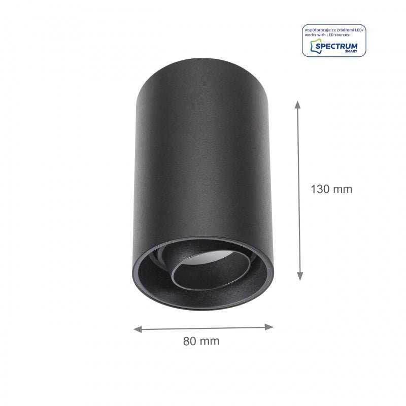 Spectrum Chloe zwarte GU10 spot, verstelbaar rond opbouwarmatuur IP20 voor binnenverlichting