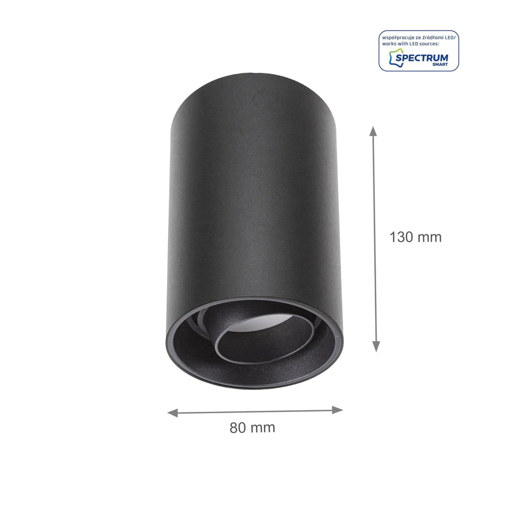 Spectrum Chloe zwarte GU10 spot, verstelbaar rond opbouwarmatuur IP20 voor binnenverlichting