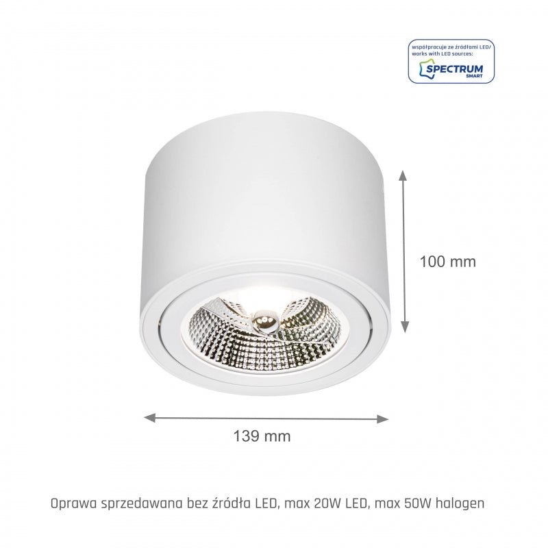 Chloe AR111 GU10 White verstelbare LED spot voor binnengebruik - Spectrum IP20, 17000 uur technologische duurzaamheid