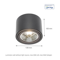 Spectrum Chloe AR111 GU10 zwarte led inbouwspot 250V, IP20, verstelbaar, 17000 lumen, aluminium behuizing