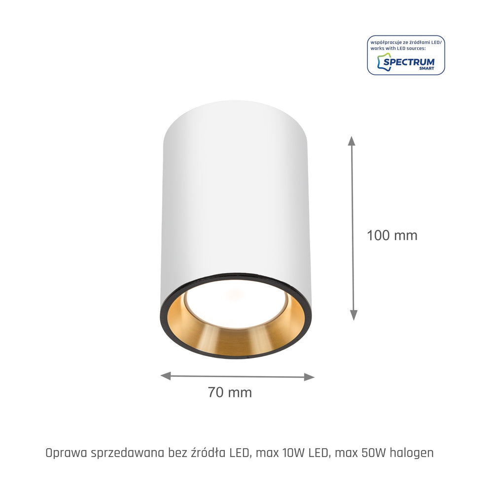Spectrum CHLOE MINI LED ceiling spotlight, 1x GU10 socket, surface mounted, White/Gold, IP20 aluminum