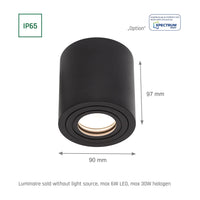 Spectrum CHLOE GU10 IP65 ronde zwarte LED-spot voor binnengebruik, aluminium behuizing, 250V, 17000 lumen, oppervlakmontage