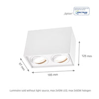 Spectrum verstelbare GU10 spot rechthoekig wit, IP20 binnen, aluminium behuizing, 250V, 17000h levensduur