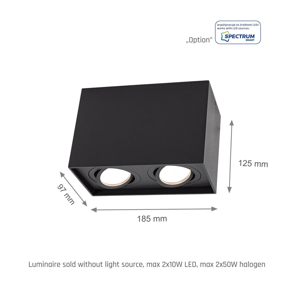Spectrum Chloe Duo 2xGU10 IP20 zwarte verstelbare spot, aluminium behuizing, 250V, binnengebruik
