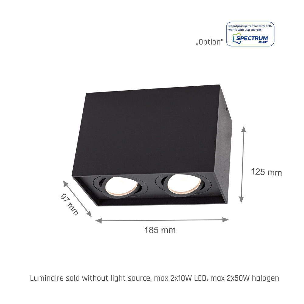 Spectrum CHLOE DUO Foco LED de Superficie 2xGU10, Aluminio Negro Ajustable, Luminaria de Techo Interior IP20