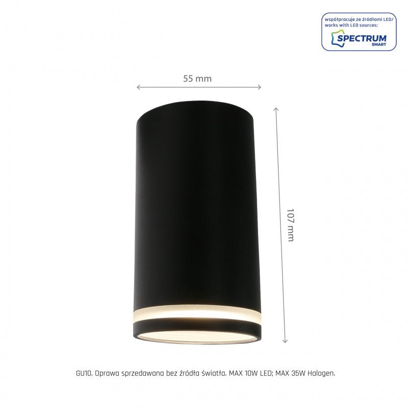 Chloe ring natynkowa GU10 230V LED spotlight zwart Spectrum - IP20, aluminium behuizing, oppervlaktemontage