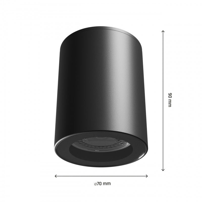 Spectrum CHLOE GU10 250V IP44 zwarte LED downlight, 70x90mm, alu behuizing, waterdicht, binnengebruik, simpele installatie