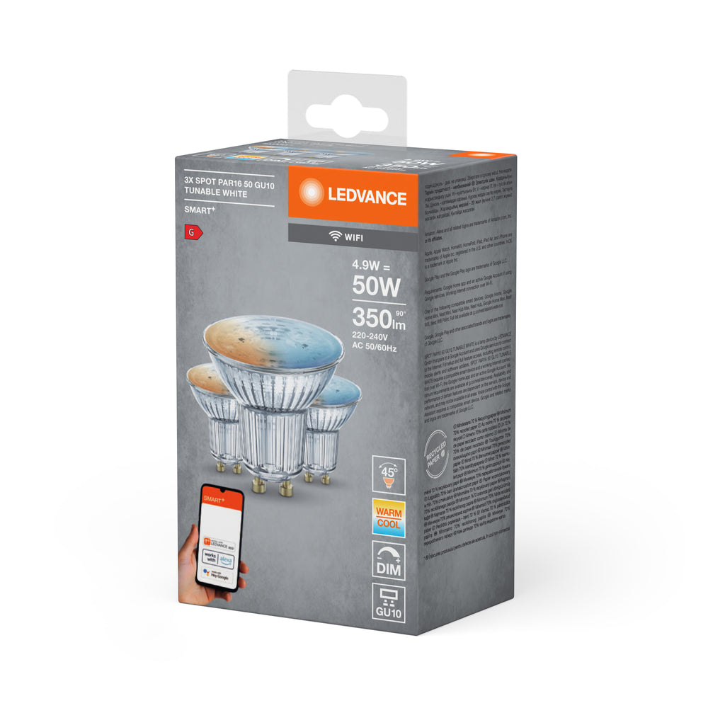 Smart+ WiFi GU10 Spot LED 5W 350 lumens 45D 2700K-6500K blanc dimmable remplace 40W