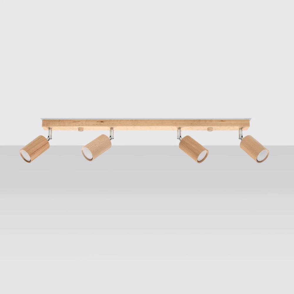 Foco de techo Sollux Lighting BERG 4 LED, madera natural, IP20, 220-240V, CRI 80, CE RoHS, 4x50W máx