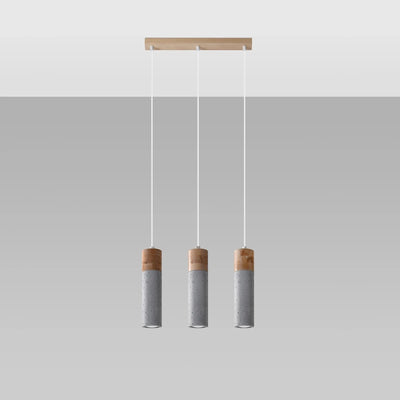 Sollux Lighting LED pendellampa ZANE med 3 x GU10 socklar, Betong Trä finish, IP20, CE RoHS certifierad