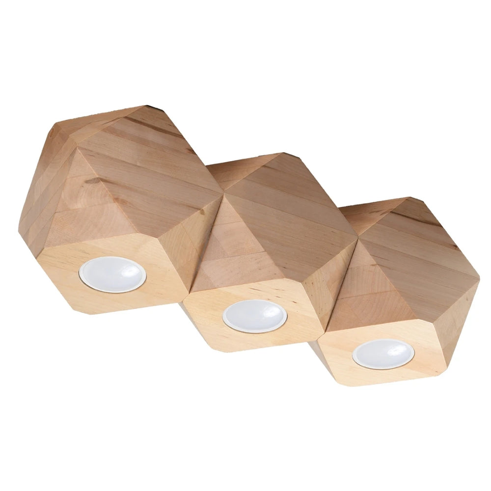 Sollux Lighting LED loftspot Woody 3 i naturligt træ og mat guld, IP20, 220-240V, CE RoHS