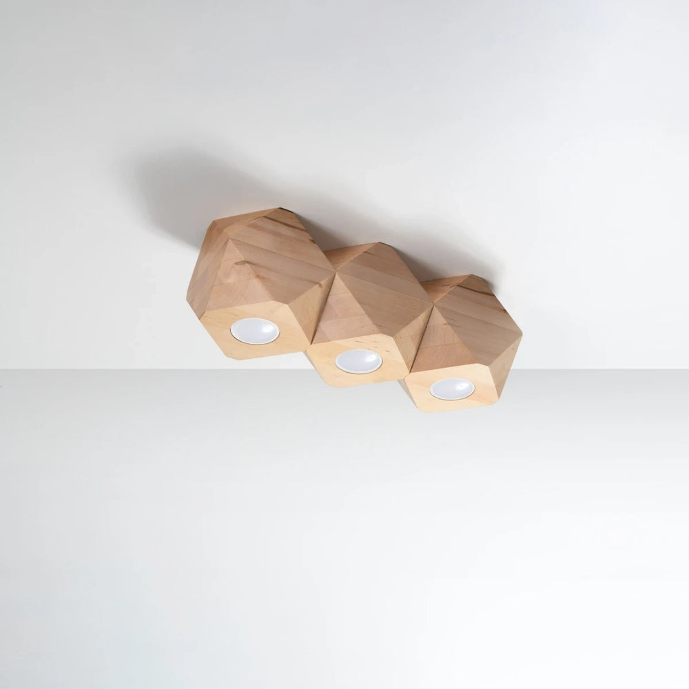 Sollux Lighting LED loftspot Woody 3 i naturligt træ og mat guld, IP20, 220-240V, CE RoHS