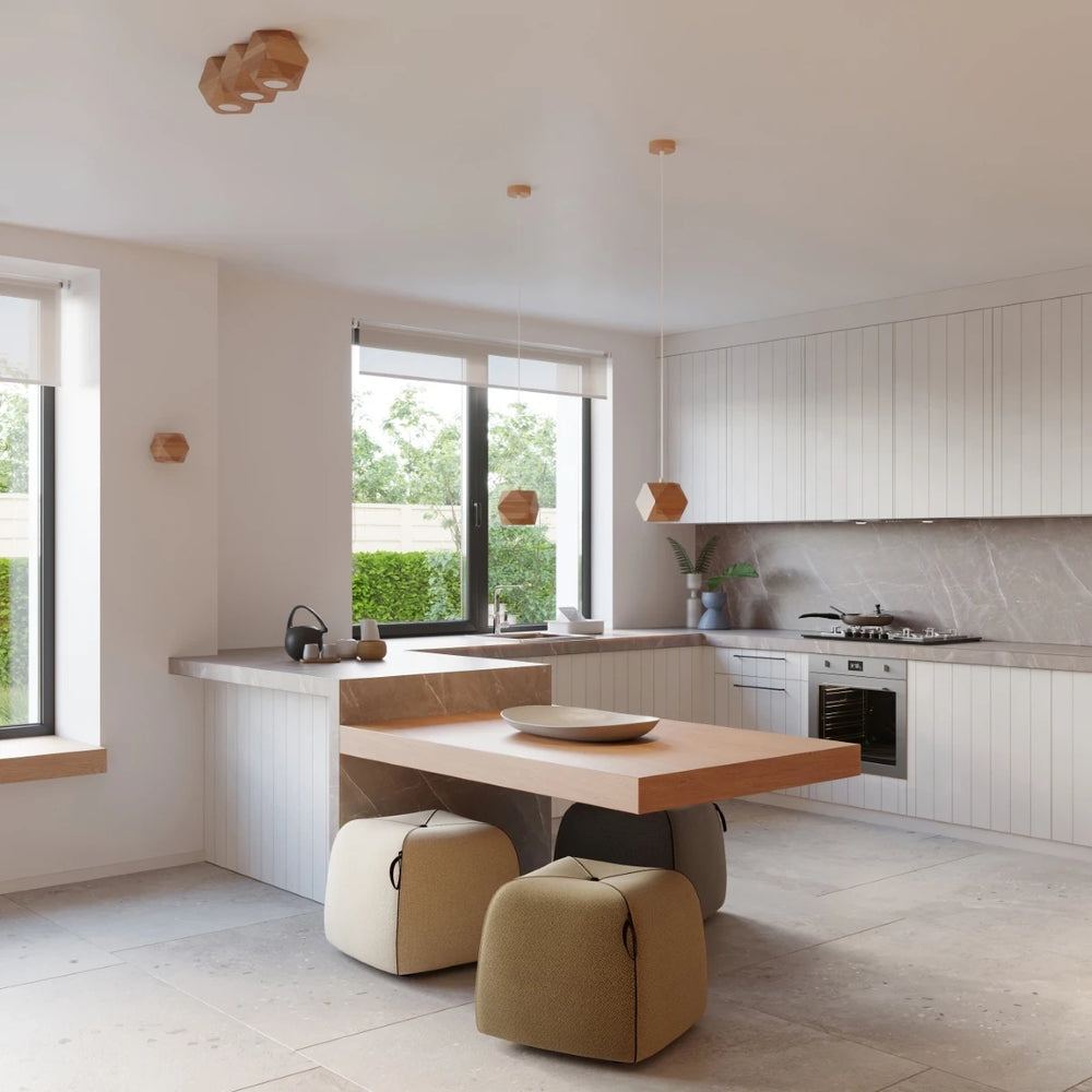 Sollux Lighting LED loftspot Woody 3 i naturligt træ og mat guld, IP20, 220-240V, CE RoHS