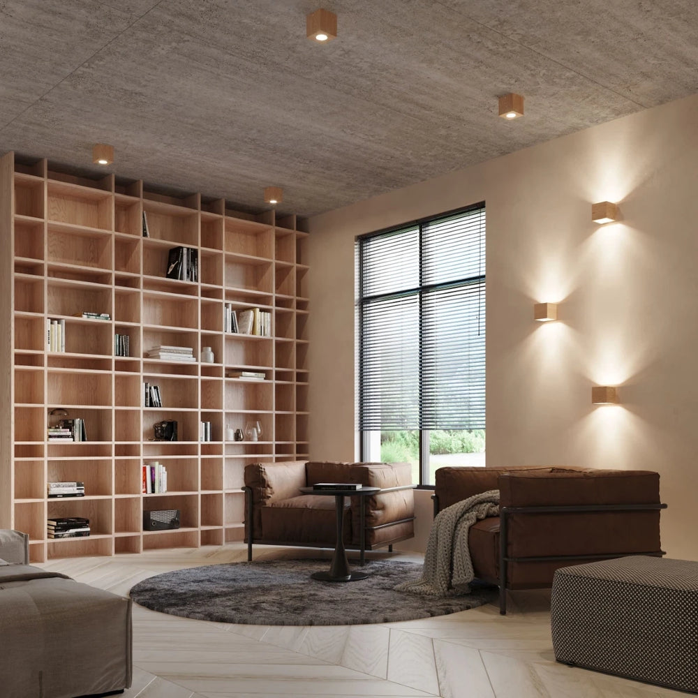 Aplique de pared Sollux Lighting QUAD madera natural, compatible con LED, IP20, 220-240V, CE RoHS, acabado Oro Mate