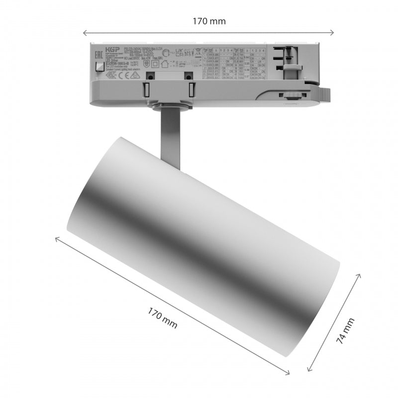 Spectrum ANDROMEDA 3-Faset LED Skinnearmatur 15-27W 4000K 3200 lumen 36° 60° Hvid IP20 CRI>90