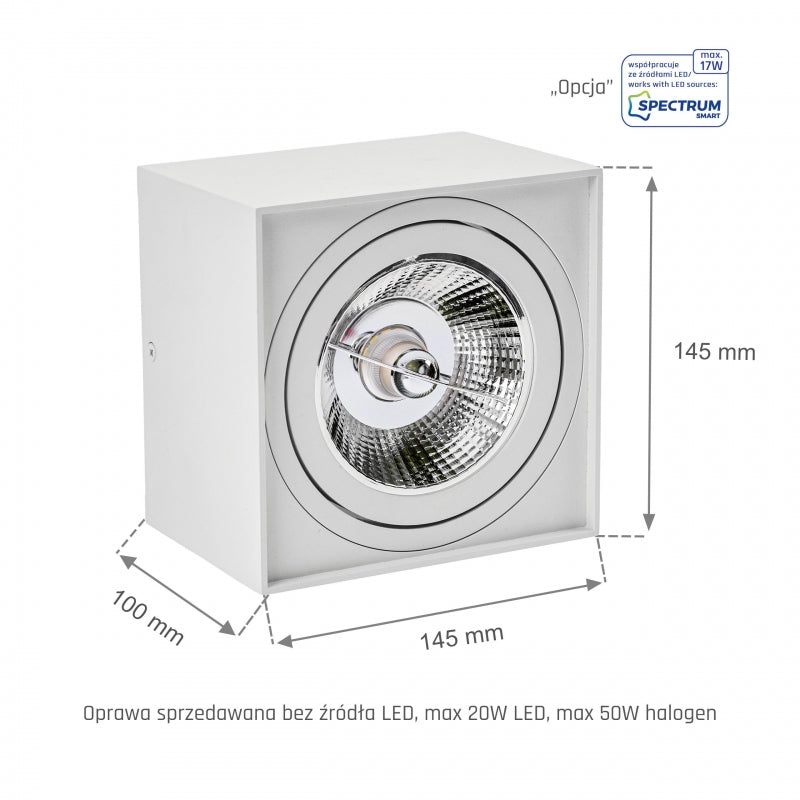 Plafoniera LED da soffitto a montaggio superficiale Spectrum CHLOE AR111 GU10, IP20 Corpo in alluminio bianco, 20W max 250V