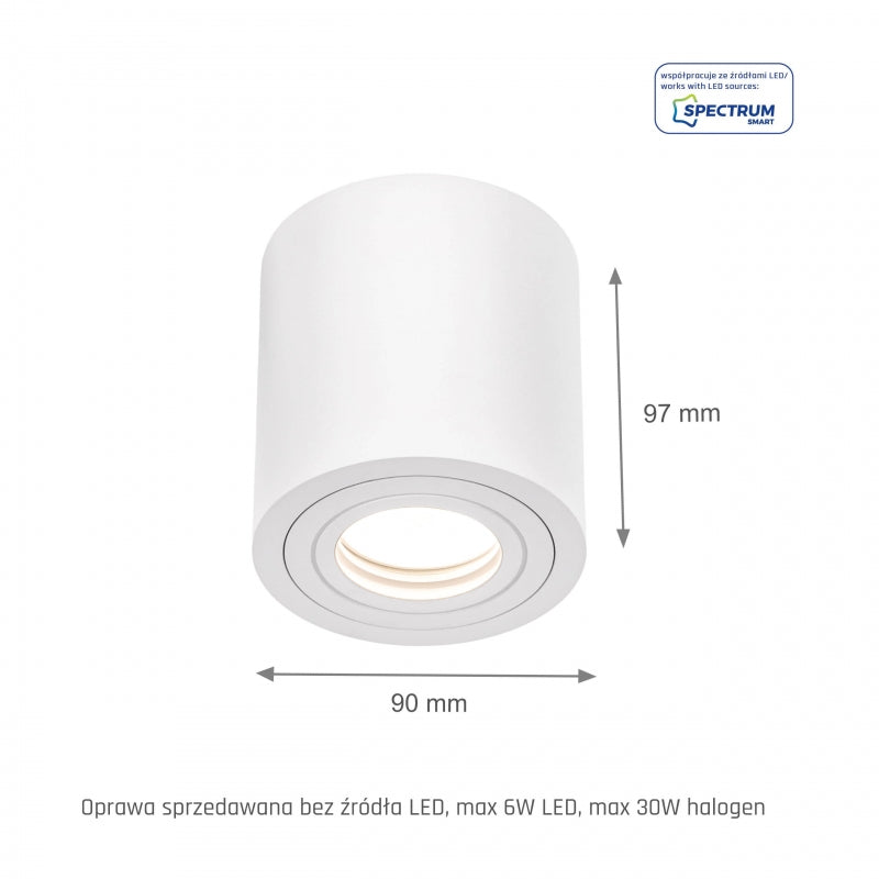 Spectrum CHLOE GU10 opbouw plafondarmatuur, Wit, IP65, Aluminium Glas, 250V, 90x97mm