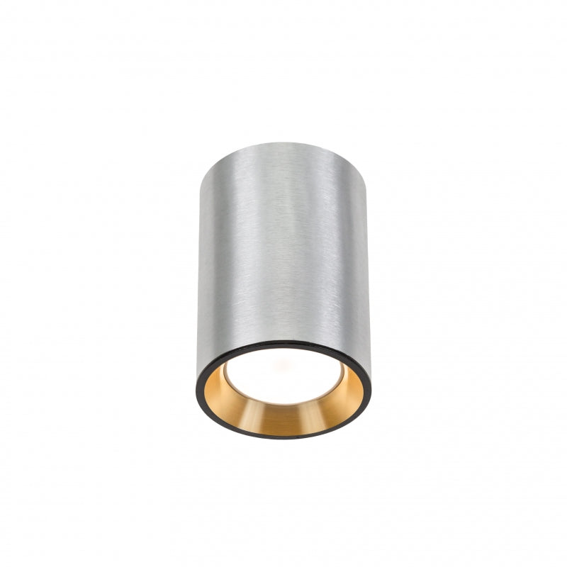 Spectrum CHLOE MINI GU10 utanpåliggande taklampa, Silverfärgad kropp med Guld-ring och Svart kant, IP20