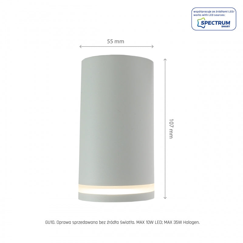 Plafoniera da soffitto Spectrum CHLOE Mini Ring a montaggio superficiale GU10 230V IP20 Alluminio Bianco Ø55x107mm