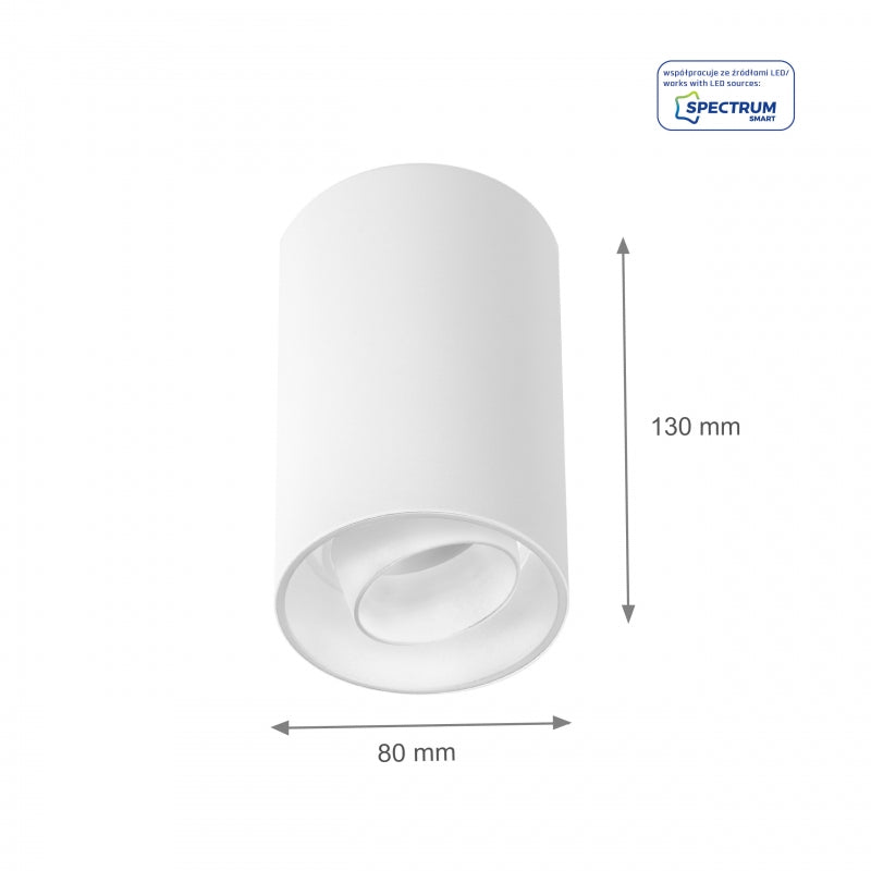 Spectrum CHLOE Spot GU10 LED Luz de Superficie IP20 Blanca Ajustable 50° Montaje en Techo 250V Aluminio