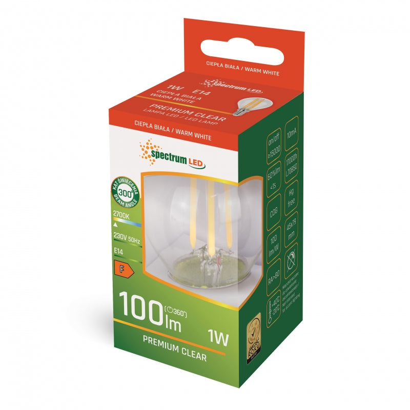 Ampoule Intérieure Non-Variable Spectrum LED Boule G45 E14 1W 230V 2700K Blanc Chaud Verre Transparent