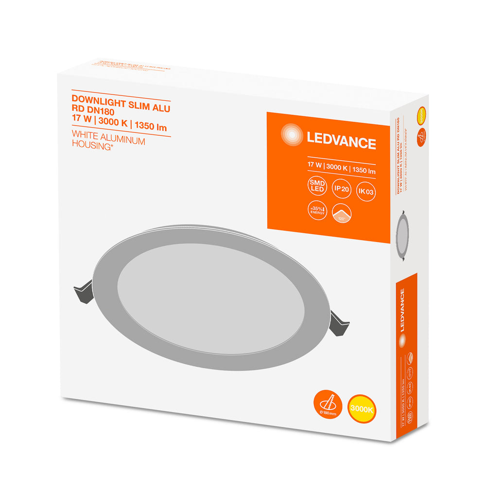 Spectrum LED Downlight Value DN180, 17W, 1350 lumen, 3000K Bianco Caldo, fascio 110°, foro 192mm