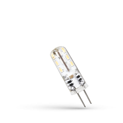 Spectrum LED G4 lampa 12V 1.5W 6000K kallvit 110 lumen silikonskydd 270° spridning ej dimbar