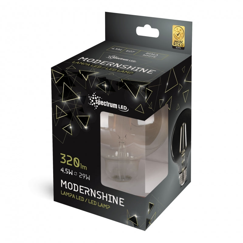 Globe LED Spectrum G125 E27 230V 4.5W 4000K Blanc Neutre Filament COG Verre Fumé Irridescence Noire