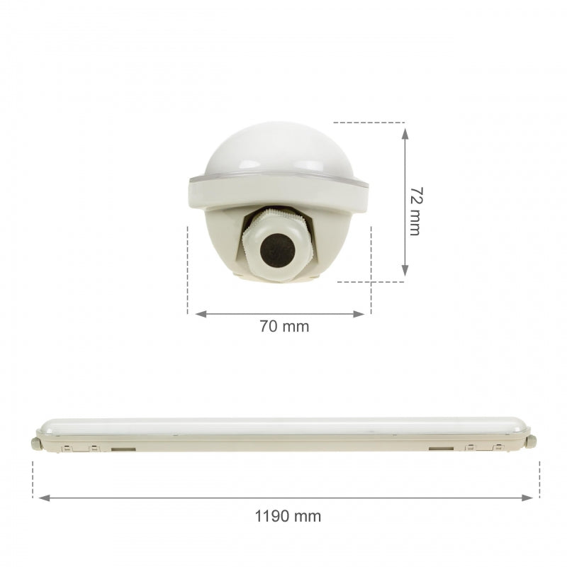 Spectrum LED LIMEA GIGANT Hermetisk 1200mm 38W 6000K 230V IP65 IK10 Kold Hvid Loft- eller Ophængt Lampe Grå