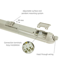 Spectrum LED LIMEA GIGANT Hermetisk 1200mm 38W 6000K 230V IP65 IK10 Kold Hvid Loft- eller Ophængt Lampe Grå
