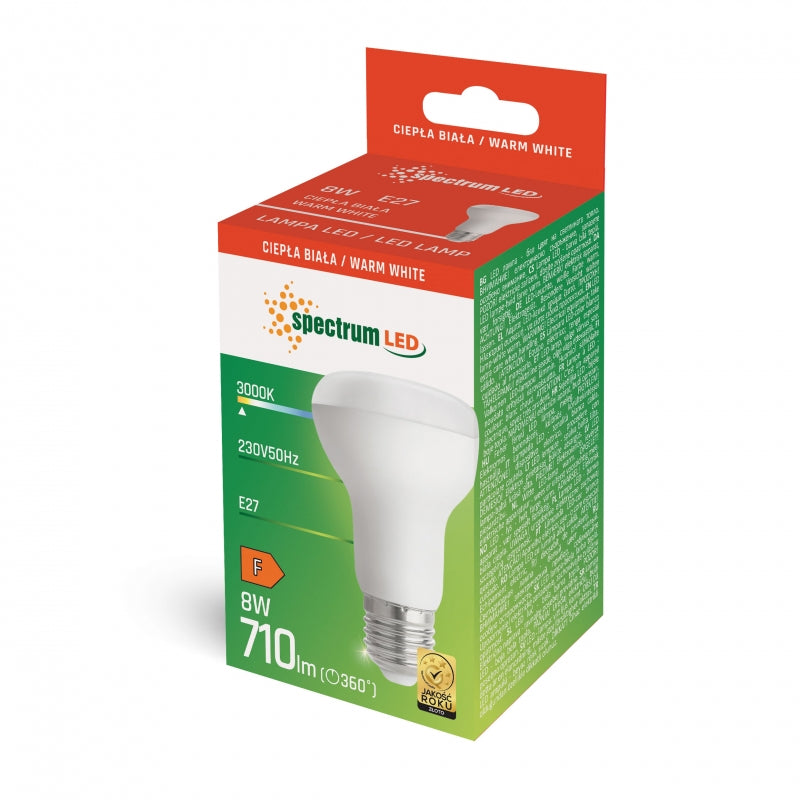 Spectrum LED R-63 Reflektor Lampa E27 8W 3000K Varmvit 710 lumen 230V Inomhusbelysning Ej dimbar