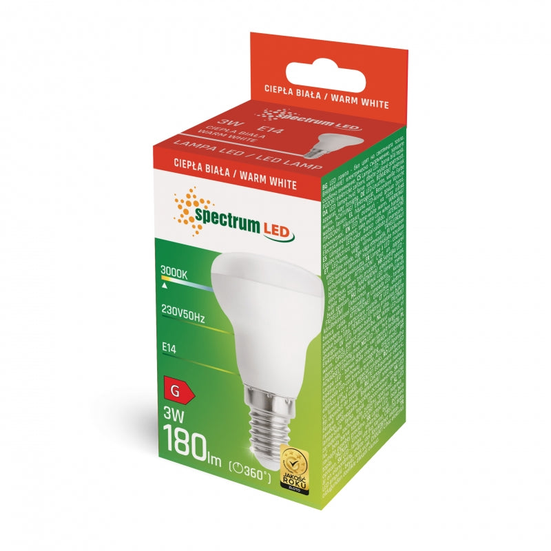 Spectrum LED R39 E14 Bulb 3W 3000K Warm White 230V 180 lumens 120° Beam Non Dimmable