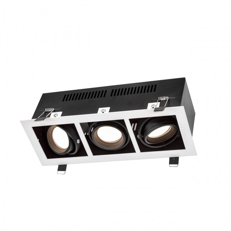 Spectrum LED indbygningsramme til 3x GU10, Hvidt aluminiumshus, maks. 3x10W, 250V, IP20 indendørs belysning
