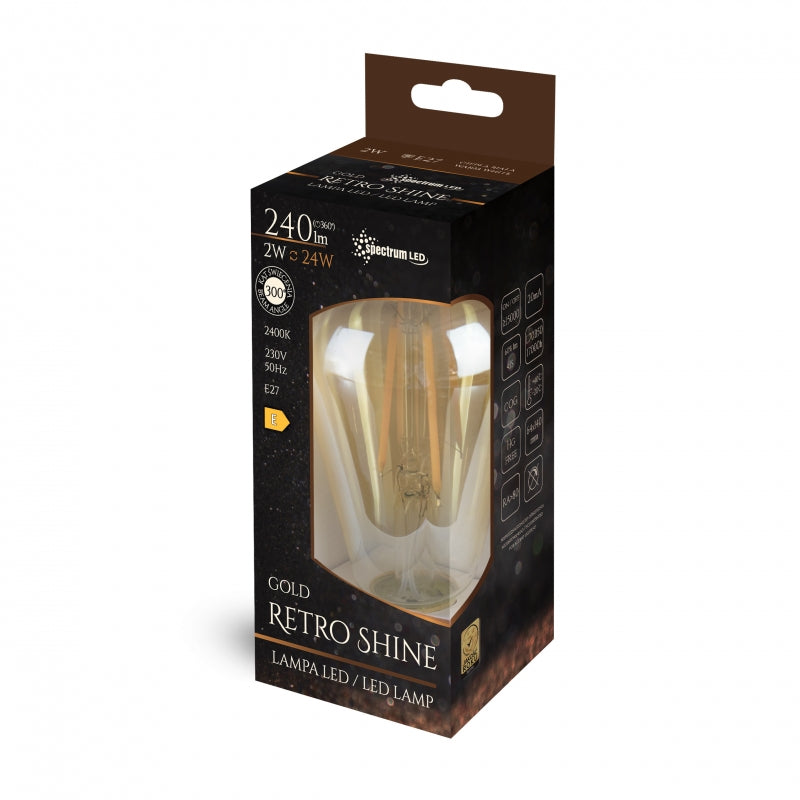 Spectrum LED ST64 E27 2W 230V Warm Wit 240 lumen Retro Filament Lamp 2400K 300° Niet-dimbaar