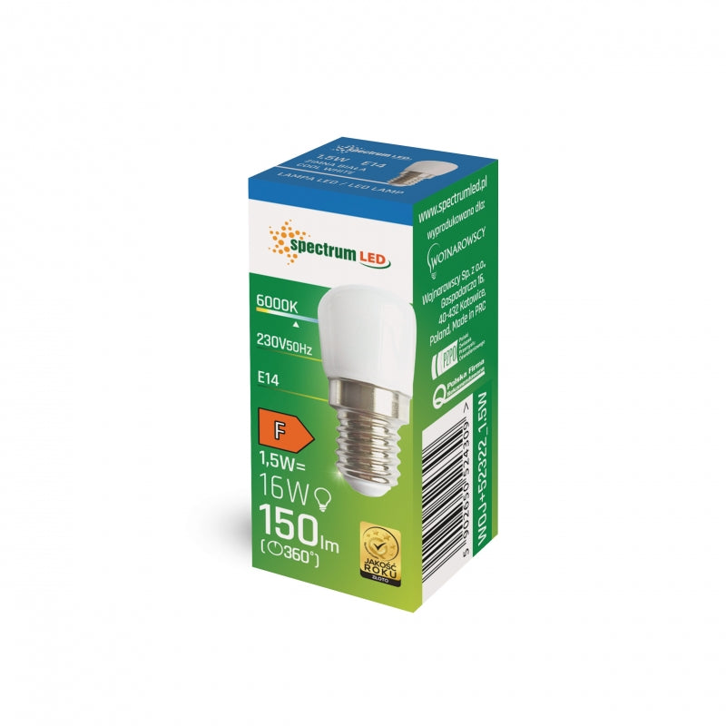 Spectrum LED T26 1.5W E14 230V 6000K kaltweiße Lampe 150 Lumen, 120° Abstrahlwinkel, CRI 80 für Innenbeleuchtung